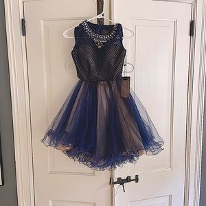 Mac Duggal Couture Two Piece Mesh and Tulle Jewel Collar Gown